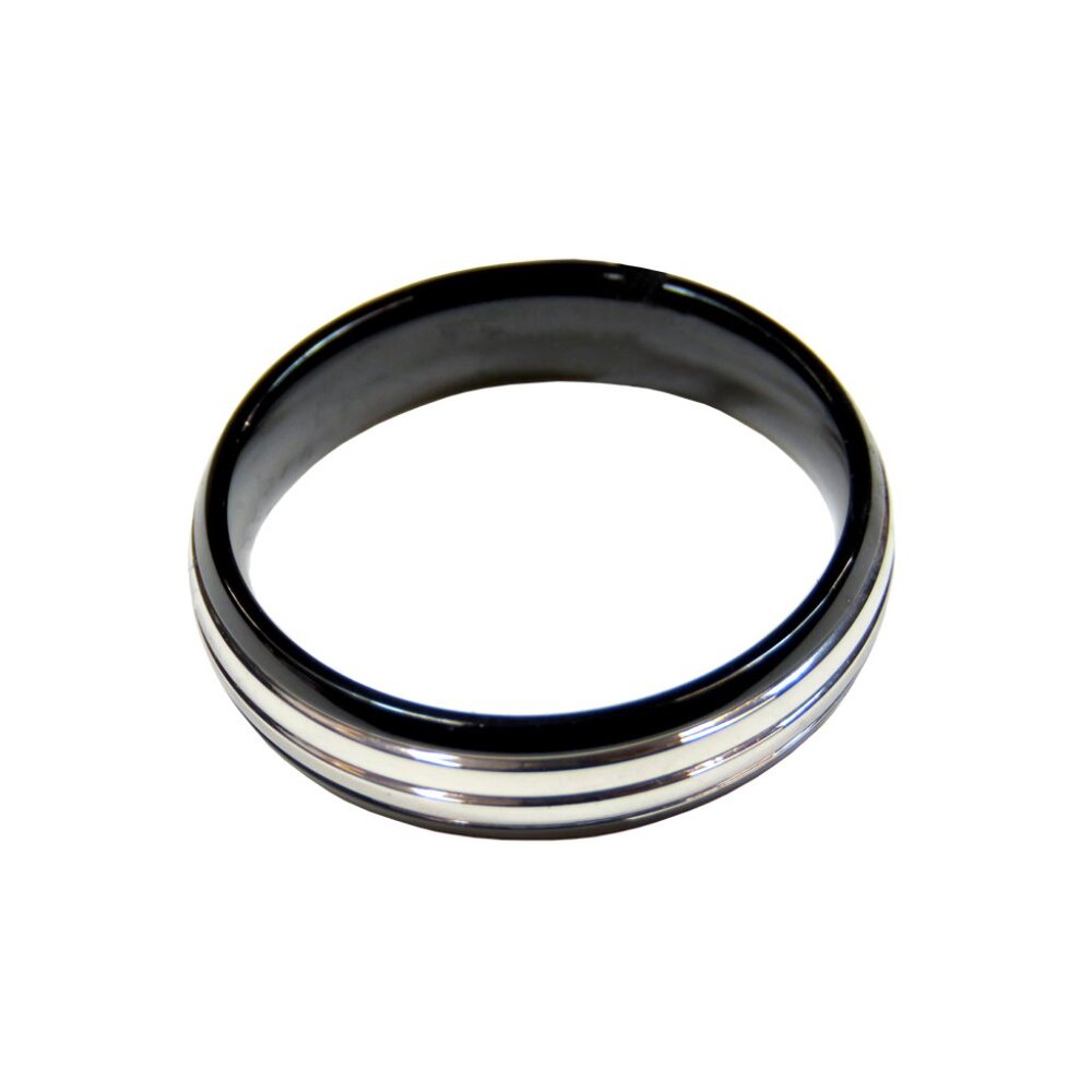 Inox Men's Stainless Steel Polished Ring with Black Accents